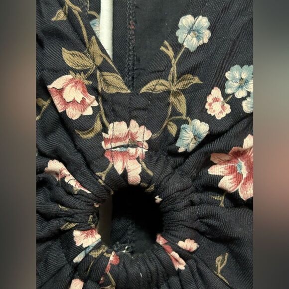 AEO Floral Keyhole Fit and Flare Dress cutout womens XS navy pink preppy cottage - Picture 9 of 16